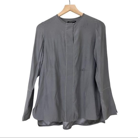 Lafayette 148 New York Tops - 🟣 4 FOR $20 🟣 Lafayette 148 Vneck Silk Elongated Cuff Blouse Silver Beaded XS